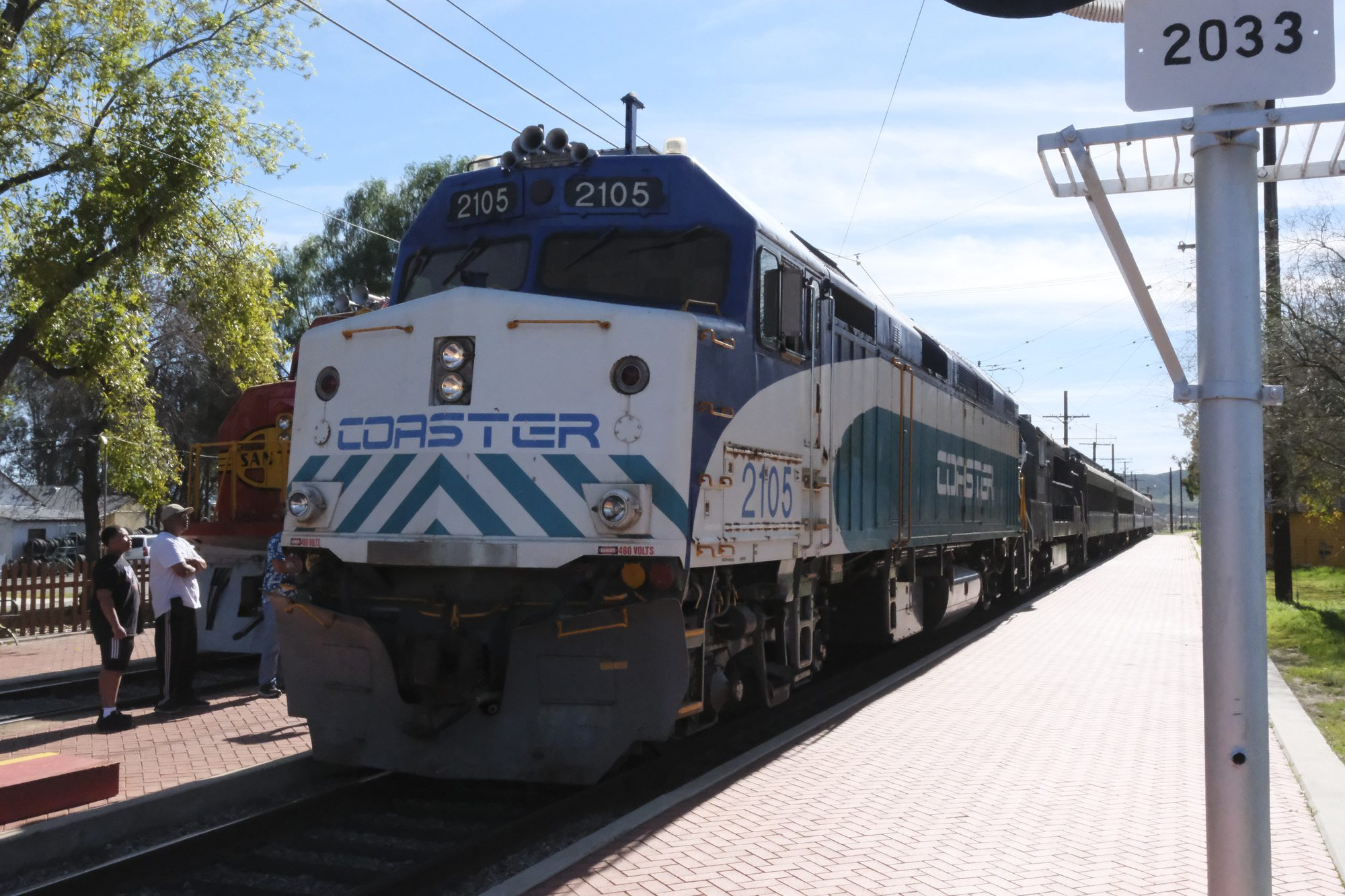 COASTER No. 2105 at the platform, Southern California Railway Museum, Perris, January 17, 2026