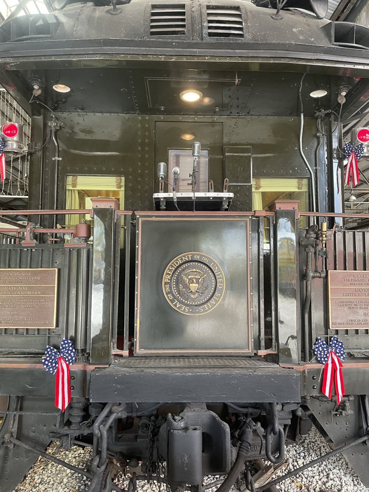 The Ferdinand Magellan’s rear platform with presidential seal