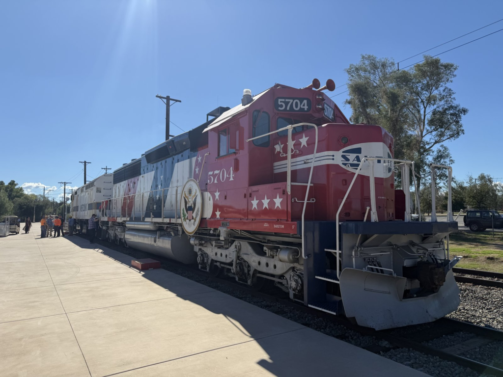 Santa Fe SD45-2 No. 5704 in its red, white, and blue bicentennial paint, October 24, 2026, at the Southern California Railway Museum