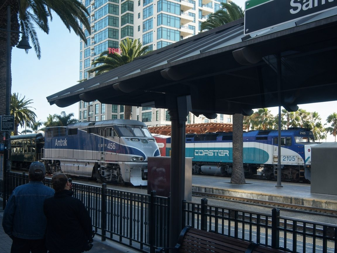 COASTER No. 2105 and Amtrak 456 at Santa Fe Depot, San Diego