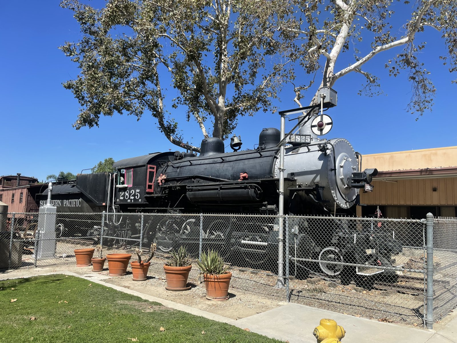 Southern Pacific No. 2825 on display behind its fence